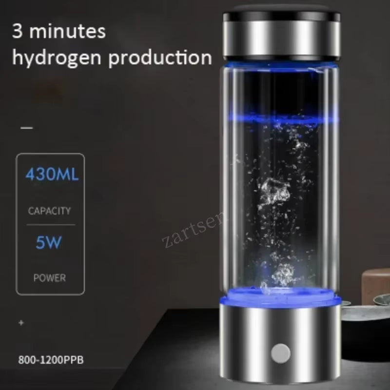 Hydrogen-Rich Water Bottle Ionizer - Portable Alkaline Generator with USB Rechargeable Feature - 430ml Healthy Cup for Anti-Aging Benefits