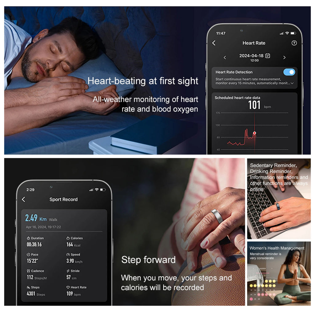 R10 Smart Ring with Charging Case Men Women Health Heart Rate Sleep Monitor IP68 & 5ATM Waterproof Multi-Sport Mode